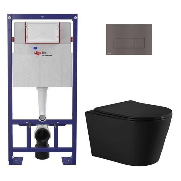 SWISS AQUA TECHNOLOGIES - Pack WC bâti-support autoportant + WC suspendu sans bride Ceramia avec abattant SoftClose + plaque (STCE14BMT03-U) - large