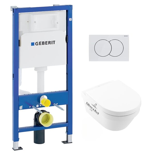 GEBERIT - Geberit + Villeroy & Boch Pack WC Bati UP100 + WC sans bride Villeroy & Boch Architectura, fixations invisibles + Abattant + Plaque blanche - large
