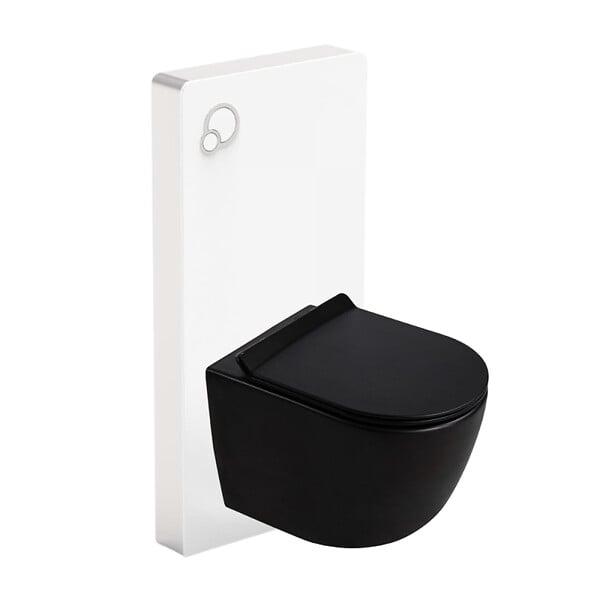 SWISS AQUA TECHNOLOGIES - Glass pack WC bâti-support avec plaque de commande + WC suspendu Ceramia sans bride avec abattant SoftClose (STGLWCEPXBMT01-FR) - large
