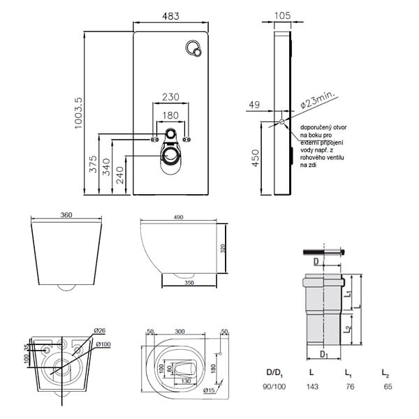 SWISS AQUA TECHNOLOGIES - Glass pack WC bâti-support avec plaque de commande + WC suspendu Ceramia sans bride avec abattant SoftClose (STGLWCEPXBMT01-FR) - large