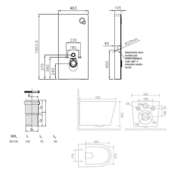 SWISS AQUA TECHNOLOGIES - Glass pack WC bâti-support avec plaque de commande + WC suspendu Ceramia sans bride avec abattant SoftClose (STGLWCE14BMT01-FR) - large