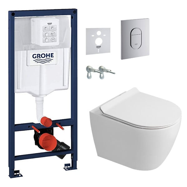 GROHE - Rapid SL pack WC bâti-support + WC suspendu Ceramia PixL + abattant SoftClose + set d'isolation + plaque chrome (GRCEPXWT01-FR) - large