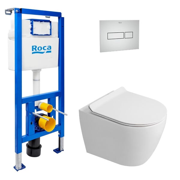 ROCA - Pack WC bâti-support + WC suspendu sans bride Ceramia PixL avec abattant SoftClose + plaque (ROCEPXWT05-FR) - large
