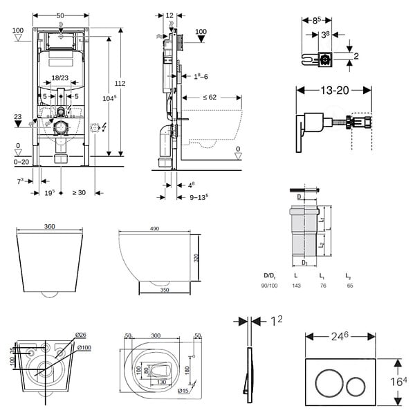 GEBERIT - Duofix pack WC bâti-support + WC suspendu sans bride Ceramia PixL avec abattant SoftClose + plaque (GEDCEPXBMT09-FR) - large