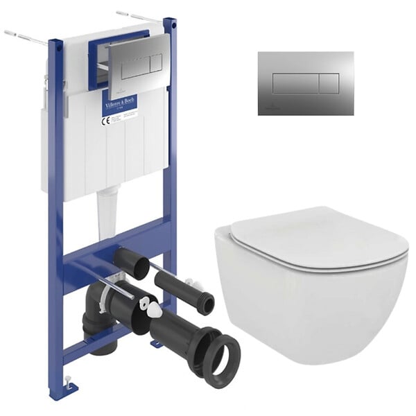 VILLEROY & BOCH - ViConnect Pro S Pack WC Bâti-support Villeroy & Boch + Cuvette Ideal Standard sans bride fixations invisibles + Plaque - large