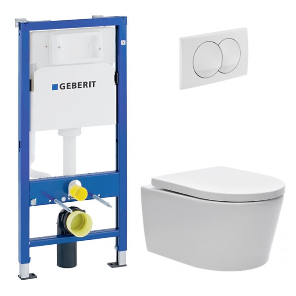 GEBERIT - Duofix UP100 Pack WC bâti + WC suspendu sans bride avec abattant SoftClose Swiss Aqua Technologies + plaque (GEBSTBRWR02MAN-FR) - large