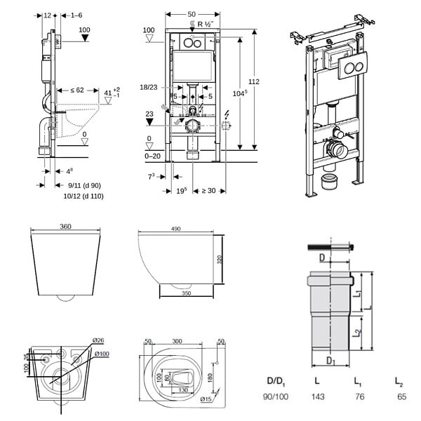 GEBERIT - Duofix Pack WC bâti-support + WC suspendu sans bride Ceramia PixL avec abattant SoftClose + plaque (GEBCEPXBMT01-FR) - large
