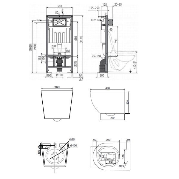 SWISS AQUA TECHNOLOGIES - Pack WC bâti-support autoportant + WC sans bride Ceramia PixL avec abattant SoftClose + plaque noir (STCEPXWT02-U) - large