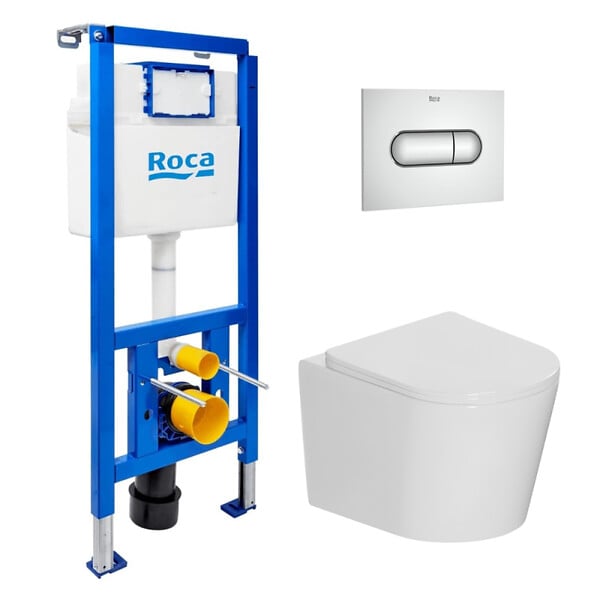 ROCA - Pack WC bâti-support + WC suspendu sans bride Ceramia avec abattant SoftClose + plaque (ROCE14WT02-FR) - large
