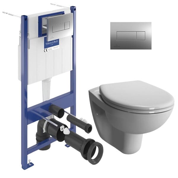 VILLEROY & BOCH - ViConnect Pro S pack WC Bâti Villeroy & Boch + WC Vitra Normus + Abattant softclose + Plaque chrome (VCNNORMUSRS1SP) - large