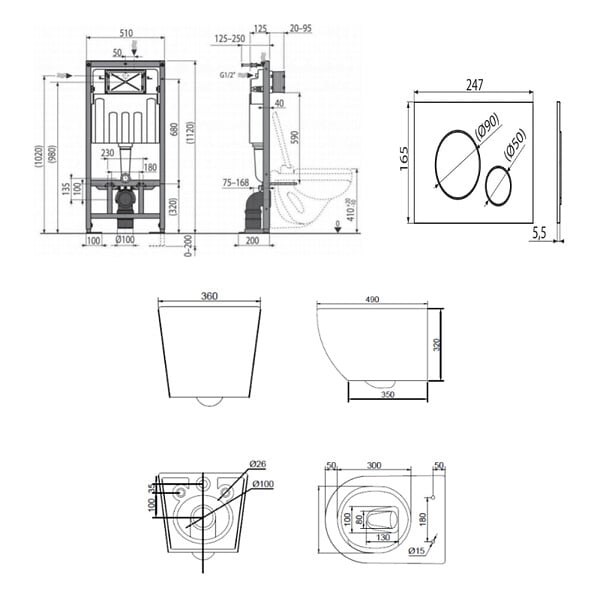 SWISS AQUA TECHNOLOGIES - Pack WC bâti-support autoportant + WC suspendu sans bride Ceramia PixL avec abattant SoftClose + plaque (STCEPXBMT01-U) - large