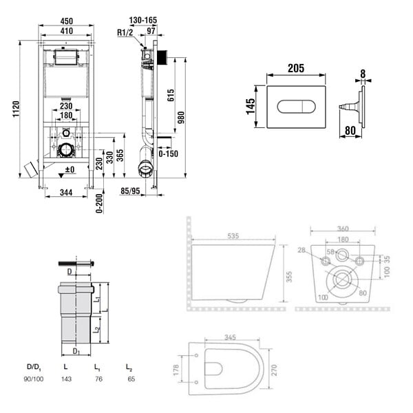 ROCA - Pack WC bâti-support + WC suspendu sans bride Ceramia avec abattant SoftClose + plaque (ROCE14BMT01-FR) - large