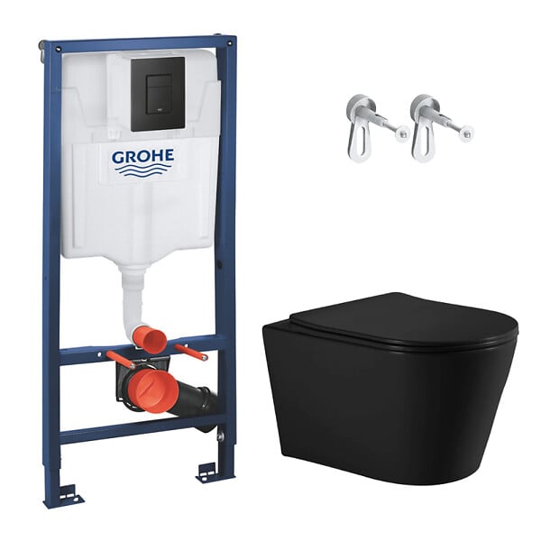 GROHE - Rapid SL pack WC bâti-support + WC sans bride Ceramia avec abattant SoftClose + plaque noir mat (GRRCE14BMT01FR-FS) - large