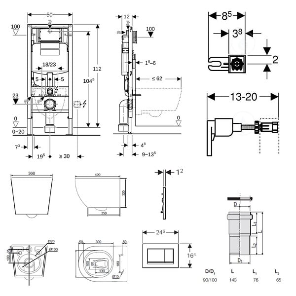 GEBERIT - Duofix pack WC bâti-support + WC suspendu sans bride Ceramia PixL avec abattant SoftClose + plaque (GECEPXWT03-FR) - large