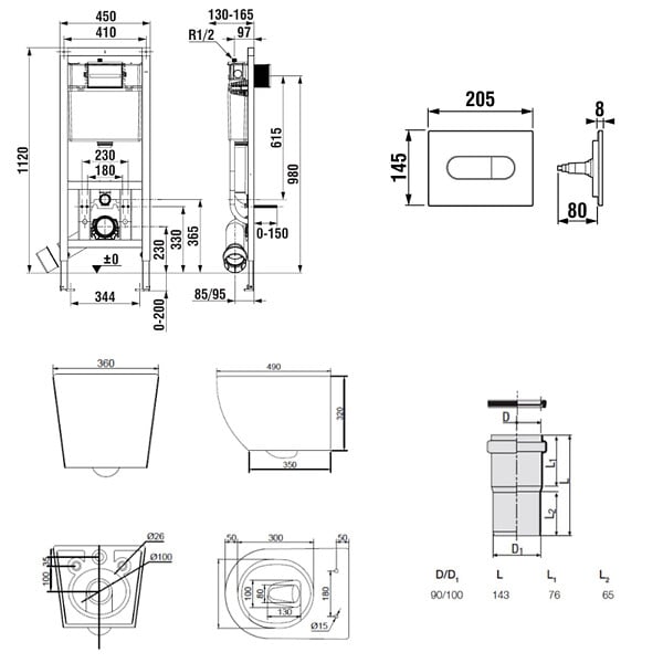 ROCA - Pack WC bâti-support + WC suspendu sans bride Ceramia PixL avec abattant SoftClose + plaque (ROCEPXBMT01-FR) - large