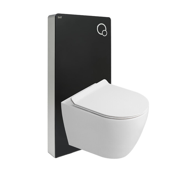 SWISS AQUA TECHNOLOGIES - Glass pack WC bâti-support avec plaque de commande + WC suspendu Ceramia sans bride avec abattant SoftClose (STGLBCEPXWT01-FR) - large