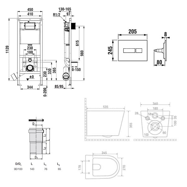 ROCA - Pack WC bâti-support + WC suspendu sans bride Ceramia avec abattant SoftClose + plaque (ROCE14BMT02-FR) - large