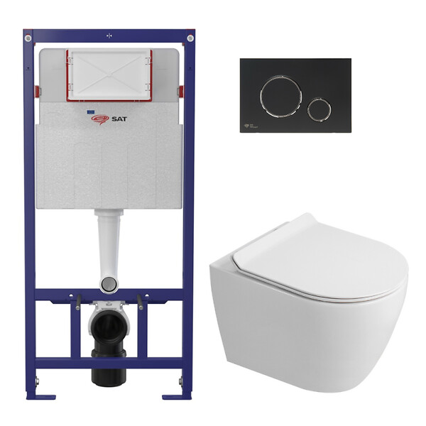 SWISS AQUA TECHNOLOGIES - Pack WC bâti-support + WC sans bride Ceramia PixL avec abattant SoftClose + plaque noir (STCEPXWT04-FR) - large