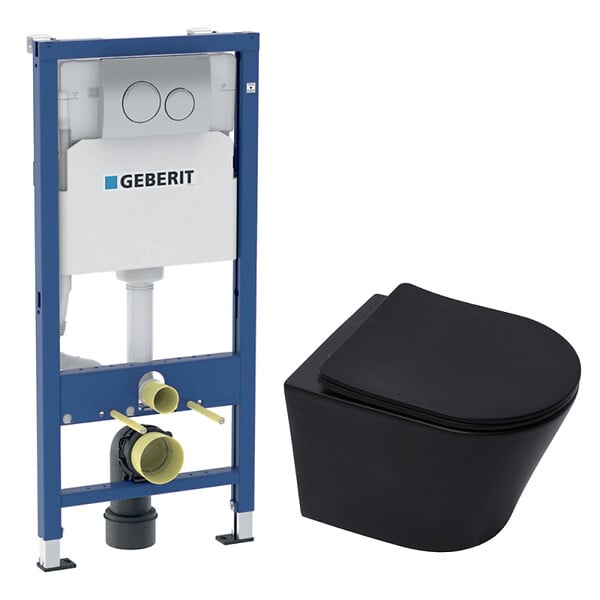 GEBERIT - Duofix pack WC bâti-support + WC suspendu sans bride Swiss Aqua Technologies avec abattant SoftClose + plaque (GEBSTINBMR01-FR) - large