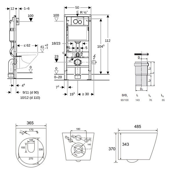 GEBERIT - Duofix pack WC bâti-support + WC suspendu sans bride Swiss Aqua Technologies avec abattant SoftClose + plaque (GEBSTINBMR01-FR) - large