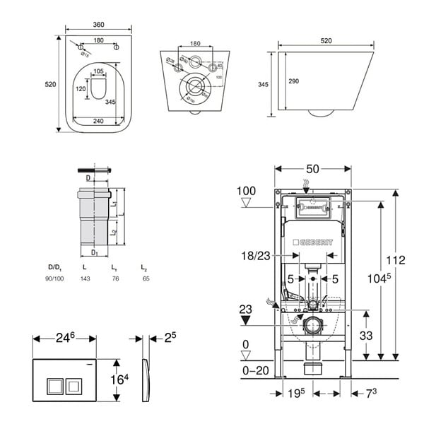 GEBERIT - Duofix pack WC bâti + WC suspendu sans bride Swiss Aqua Technologies avec abattant SoftClose + plaque (GEBSTINFWR02MAN-FR) - large