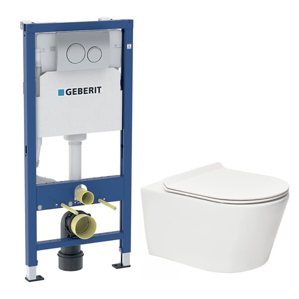 GEBERIT - Duofix pack WC bâti-support + WC suspendu sans bride Swiss Aqua Technologies avec abattant SoftClose + plaque (GEBSTBRWR02-FR) - large