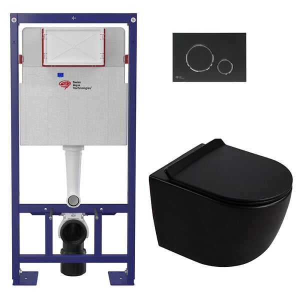 SWISS AQUA TECHNOLOGIES - Pack WC bâti-support + WC suspendu sans bride Ceramia PixL avec abattant SoftClose + plaque (STCEPXBMT02-FR) - large