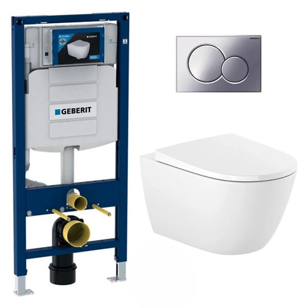 GEBERIT - Pack WC Bati Geberit  Duofix Bati-support Geberit UP320 + cuvette Roca sans bride + abattant Soft Close + Plaque Chrome - large