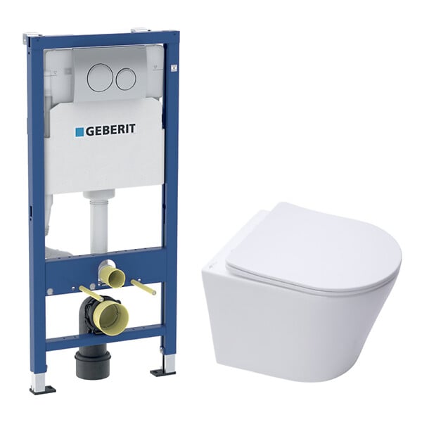 GEBERIT - Duofix pack WC bâti-support + WC suspendu sans bride Swiss Aqua Technologies avec abattant SoftClose + plaque (GEBSTINWR01-FR) - large
