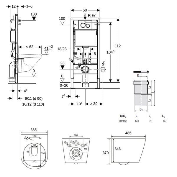 GEBERIT - Duofix pack WC bâti-support + WC suspendu sans bride Swiss Aqua Technologies avec abattant SoftClose + plaque (GEBSTINWR01-FR) - large