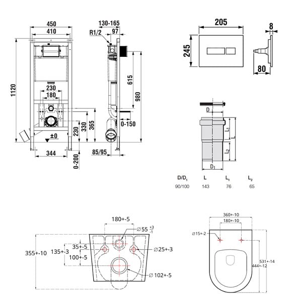ROCA - Pack WC bâti-support + WC suspendu sans bride Swiss Aqua Technologies avec abattant SoftClose + plaque (ROSTBRBMR04-FR) - large