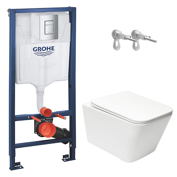 GROHE - Rapid SL pack WC bâti + WC suspendu sans bride Swiss Aqua Technologies avec abattant SoftClose + plaque (GRRSTINFWR01MAN-FR) - large