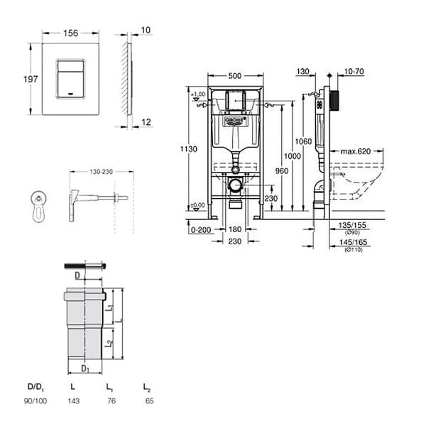 GROHE - Rapid SL pack WC bâti + WC suspendu sans bride Swiss Aqua Technologies avec abattant SoftClose + plaque (GRRSTINFWR01MAN-FR) - large