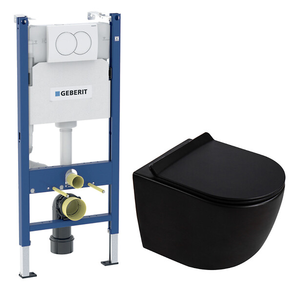 GEBERIT - Duofix Pack WC bâti-support + WC suspendu sans bride Ceramia PixL avec abattant SoftClose + plaque (GEBCEPXBMT01FR-FS) - large