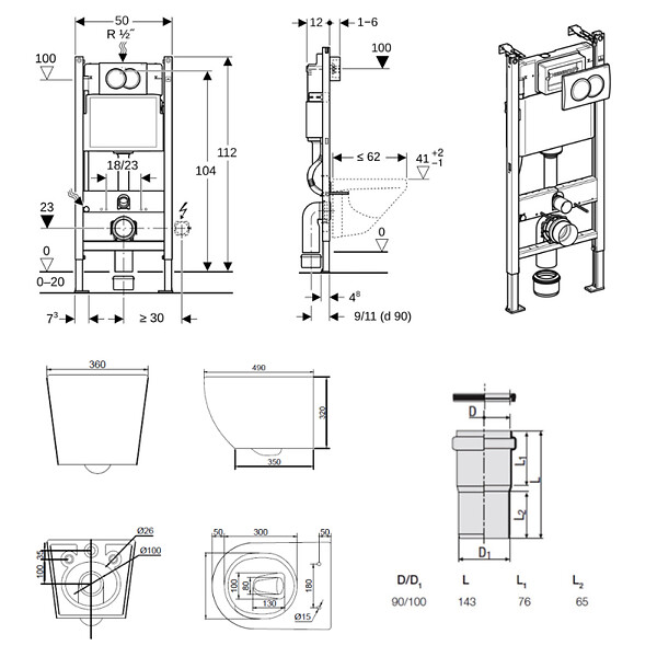GEBERIT - Duofix Pack WC bâti-support + WC suspendu sans bride Ceramia PixL avec abattant SoftClose + plaque (GEBCEPXBMT01FR-FS) - large