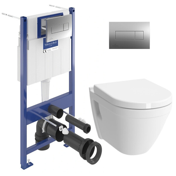 VILLEROY & BOCH - ViConnect Pro S Pack WC bâti Villeroy & Boch + Cuvette Vitra S50 + Abattant softclose + Plaque chrome (ViConnectS50-1-SP) - large