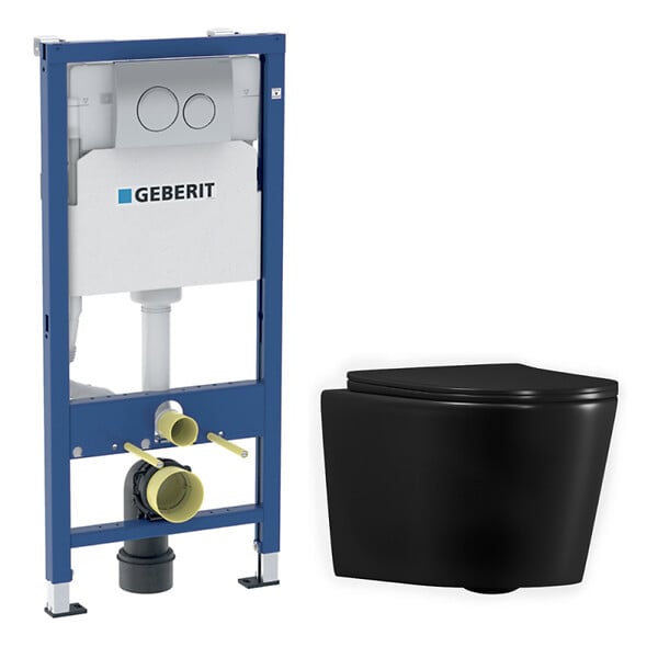 GEBERIT - Duofix pack WC bâti-support + WC suspendu sans bride Ceramia avec abattant SoftClose + plaque (GEBCE14BMT01-FR) - large