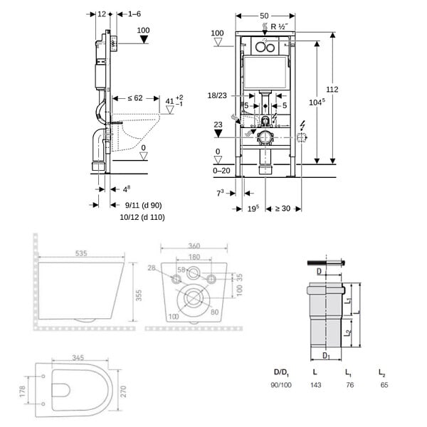 GEBERIT - Duofix pack WC bâti-support + WC suspendu sans bride Ceramia avec abattant SoftClose + plaque (GEBCE14BMT01-FR) - large