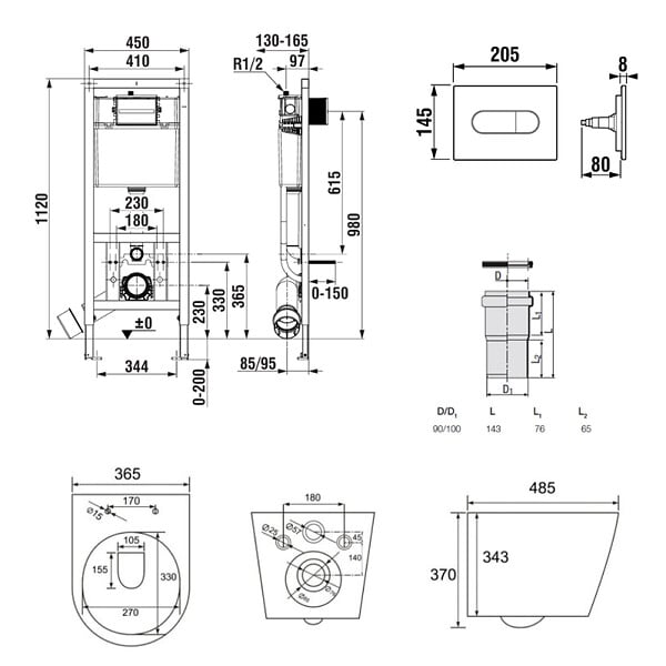 ROCA - Pack WC bâti-support + WC suspendu sans bride Swiss Aqua Technologies avec abattant SoftClose + plaque (ROSTINWR03-FR) - large