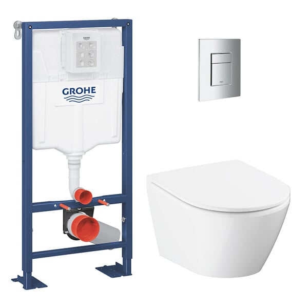 GROHE - Solido pack WC bâti-support autoportant + WC sans bride Grohe avec abattant SoftClose + plaque (GRGRWR05-FR) - large