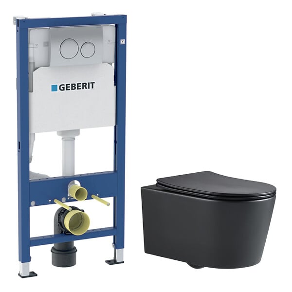 GEBERIT - Duofix pack WC bâti-support + WC suspendu sans bride Swiss Aqua Technologies avec abattant SoftClose + plaque (GEBSTBRBMR01-FR) - large