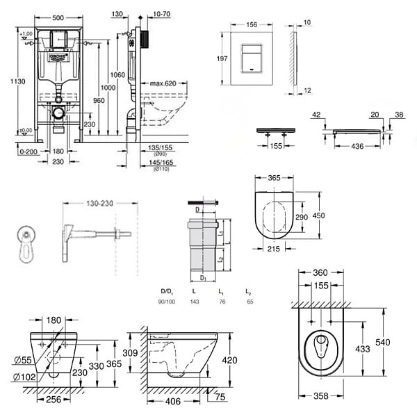 GROHE - Grohe Rapid SL pack WC bâti-support + WC suspendu sans bride Grohe avec abattant SoftClose + plaque (GRGRWR03-FR) - large