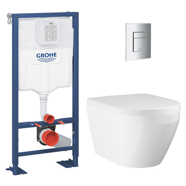 GROHE - Grohe Solido pack WC bâti-support autoportant + WC sans bride Grohe avec abattant SoftClose + plaque (GRGRWR06-FR) - large