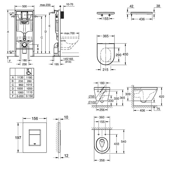 GROHE - Grohe Solido pack WC bâti-support autoportant + WC sans bride Grohe avec abattant SoftClose + plaque (GRGRWR06-FR) - large