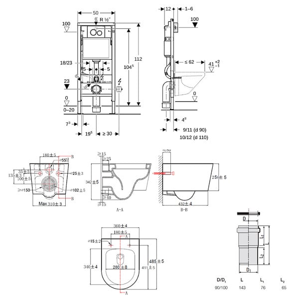 GEBERIT - Duofix pack WC bâti-support + WC suspendu sans bride Swiss Aqua Technologies avec abattant SoftClose + plaque (GEBSTBRWR01-FR) - large