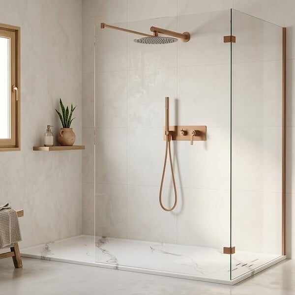 ESSEBAGNO - Molette colonne de douche encastrée mécanique cuivre brossé - large