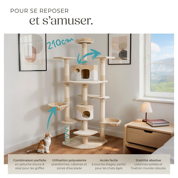 TECTAKE - Arbre à Chat FIPPI 201 cm beige/blanc - large