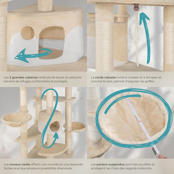 TECTAKE - Arbre à Chat FIPPI 201 cm beige/blanc - large