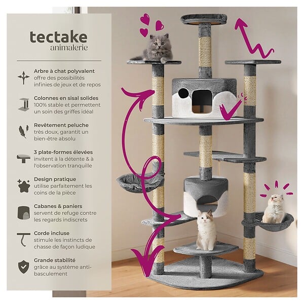 TECTAKE - Arbre à Chat FIPPI 201 cm gris/blanc - large