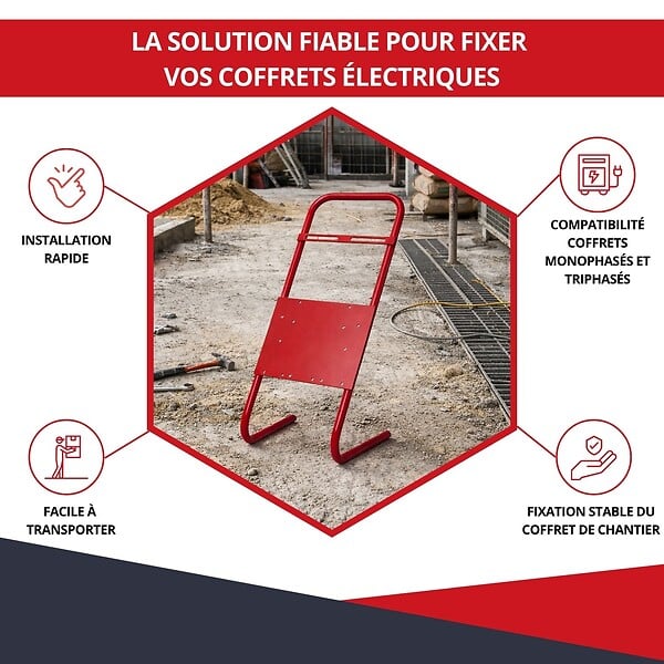 ATOLE - Support pour coffret électrique de chantier – ATOLE – Compatible Monophasé & Triphasé – Socle Métallique 635 x 265 mm - large